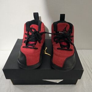 Jordan 12 Retro Kids Red and Black Sneakers